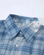 Boxy Tencel Washed Plaid Print Shirt | Flation Streetwear