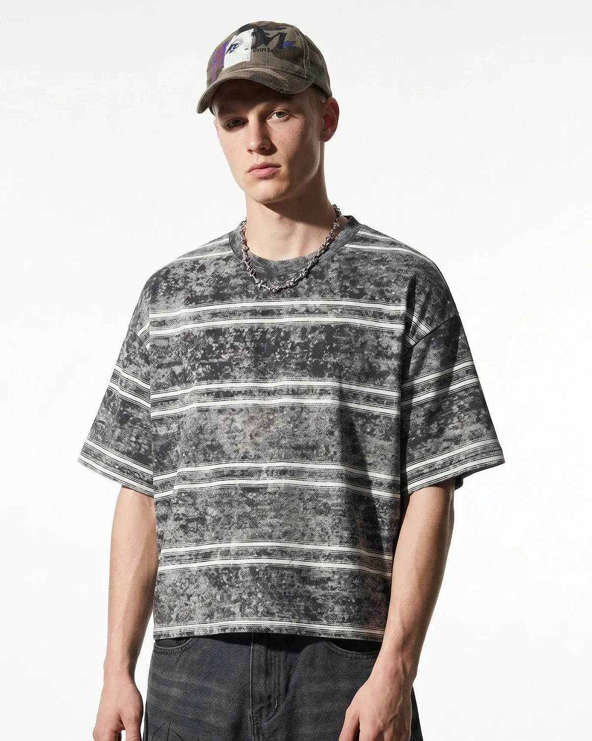 Vintage Washed Striped Boxy T-Shirt | Flation Streetwear