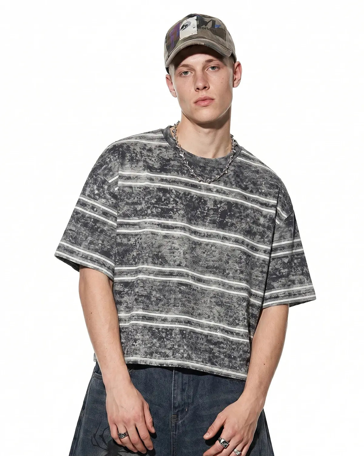 Vintage Washed Striped Boxy T-Shirt | Flation Streetwear