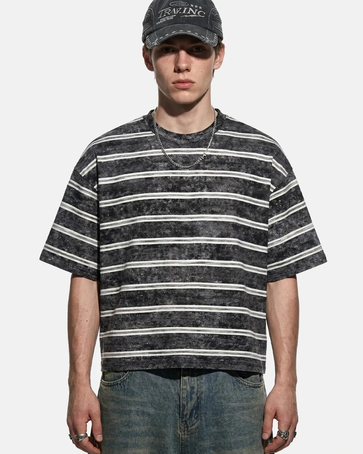 Vintage Washed Striped Boxy T-Shirt | Flation Streetwear