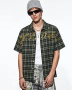Lettering Embroidery Plaid Shirts | Flation Streetwear