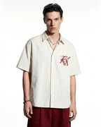 Striped Embroidered Short-Sleeve Shirt | Flation Streetwear