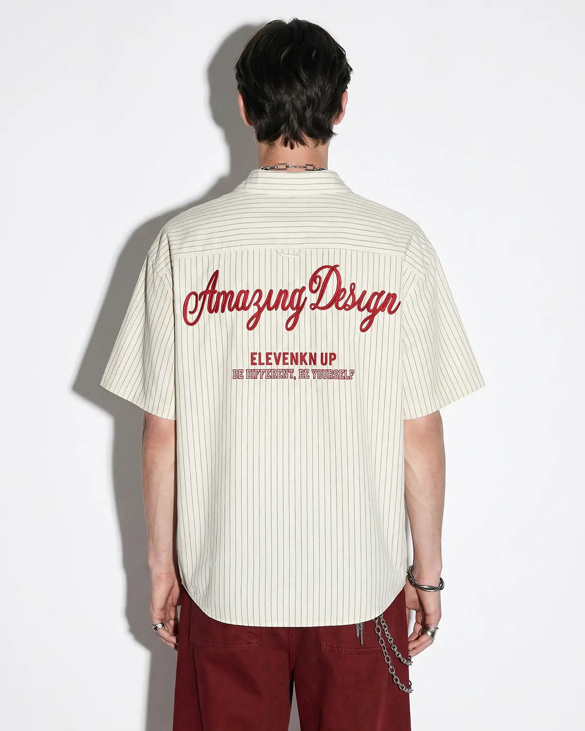 Striped Embroidered Short-Sleeve Shirt | Flation Streetwear