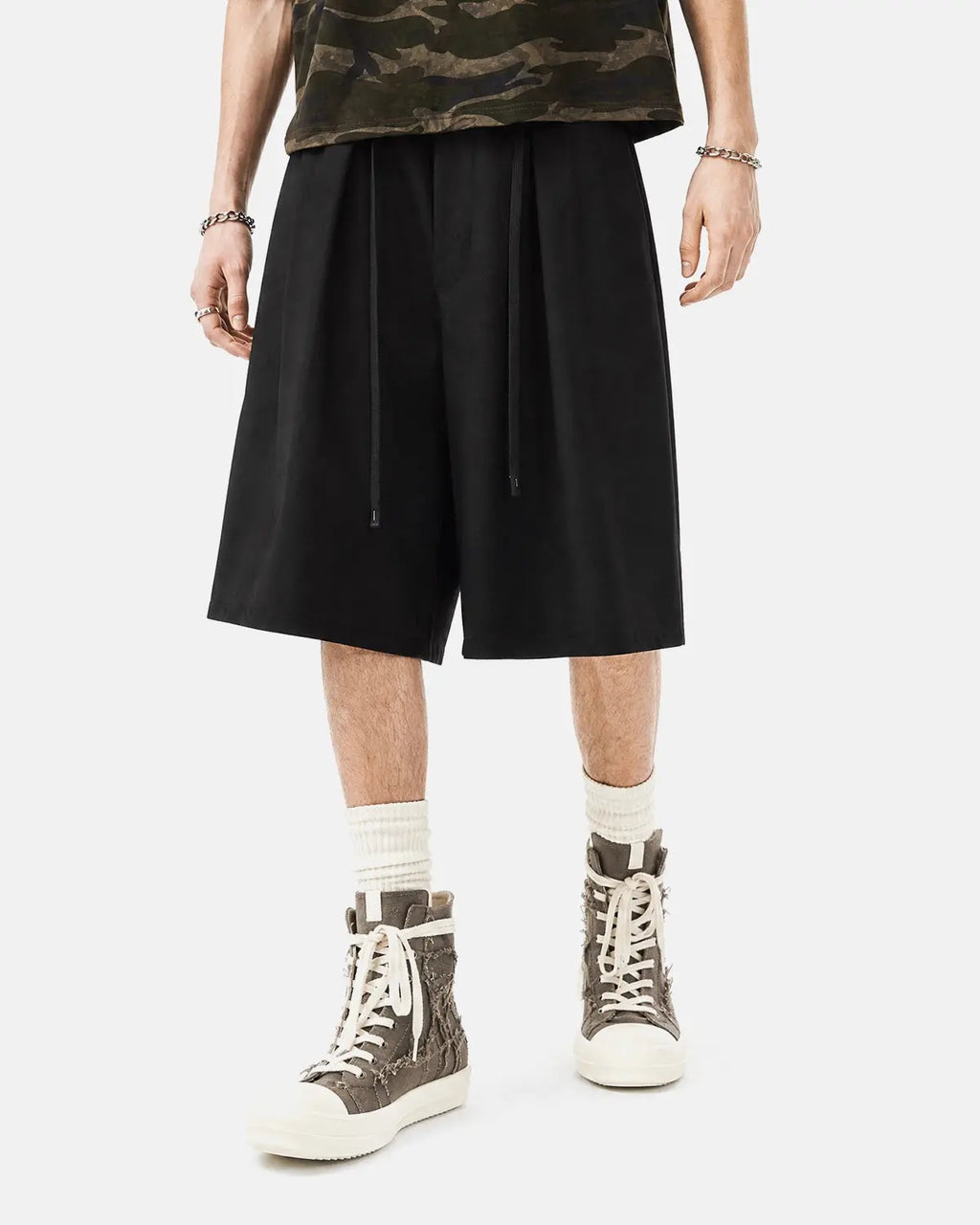 Drawstring Wide-Leg Tailored Shorts | Flation Streetwear