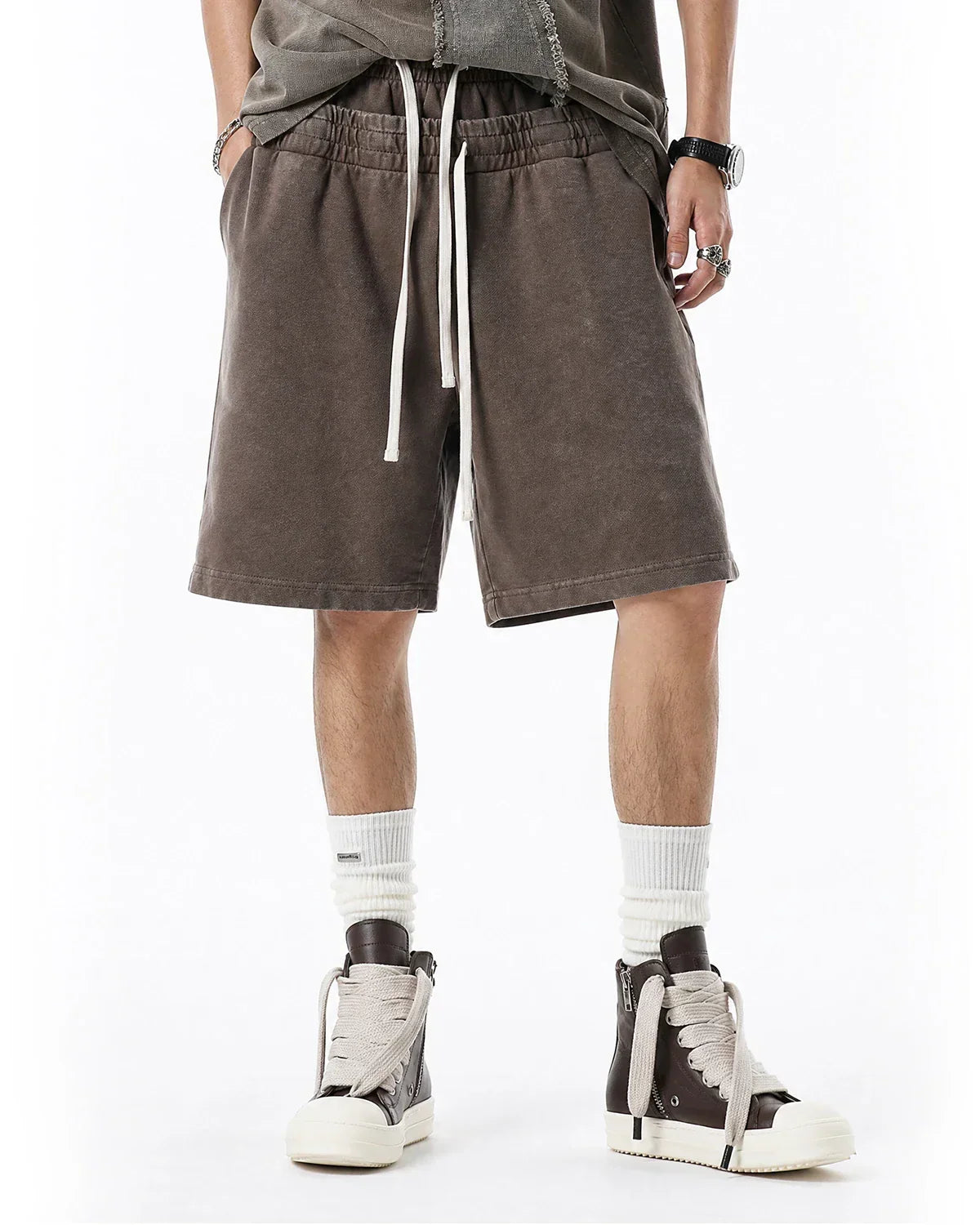 Double Waist Acid Wash Sweat Shorts | Flation Streetwear