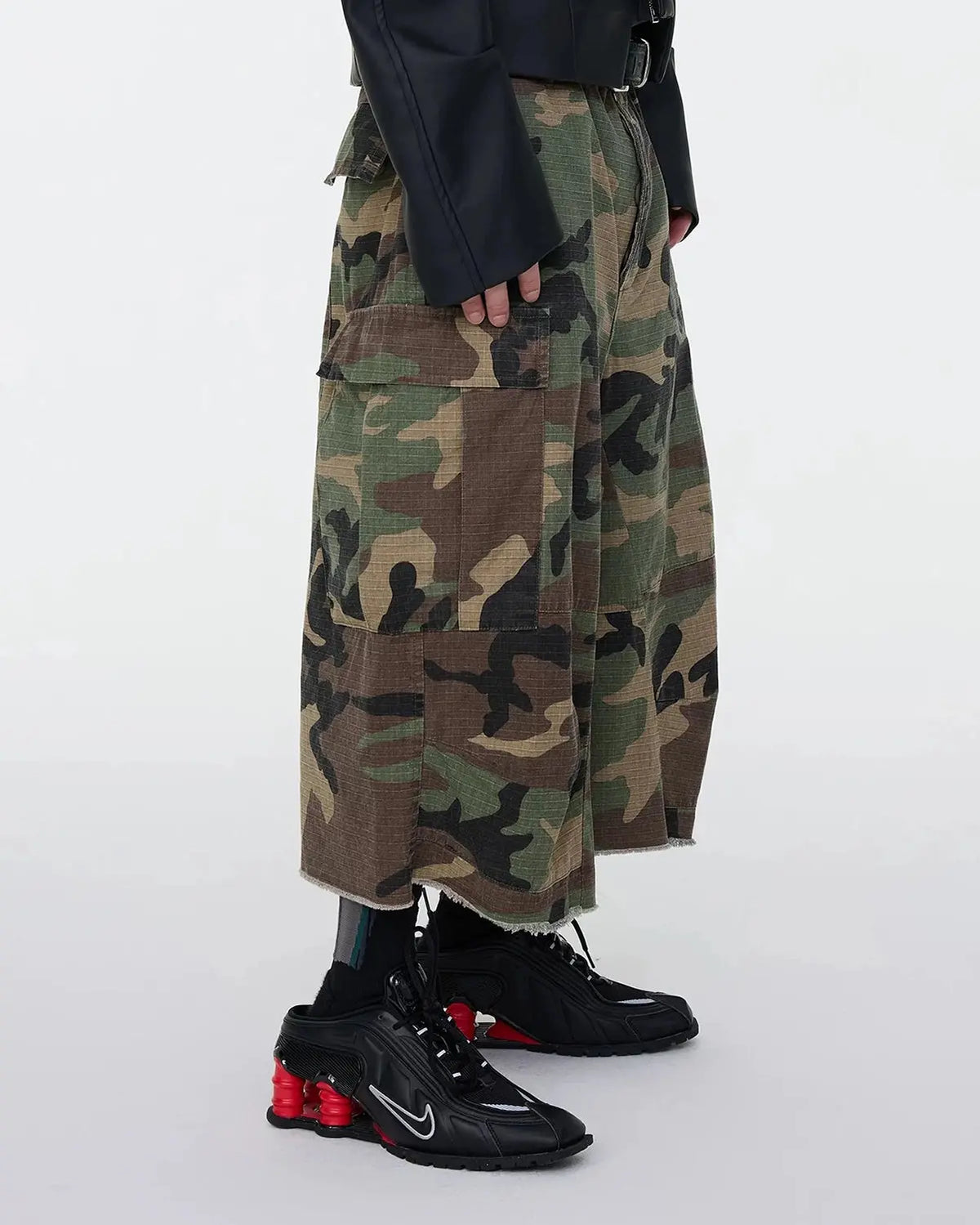 Oversized Camo Cargo Longline Shorts | Flation Streetwear