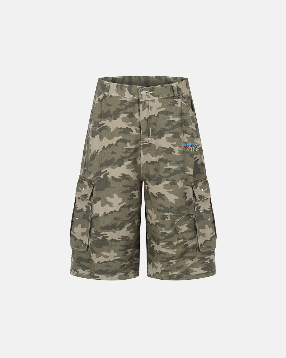 Embroidered Camo Cargo Longline Shorts | Flation Streetwear