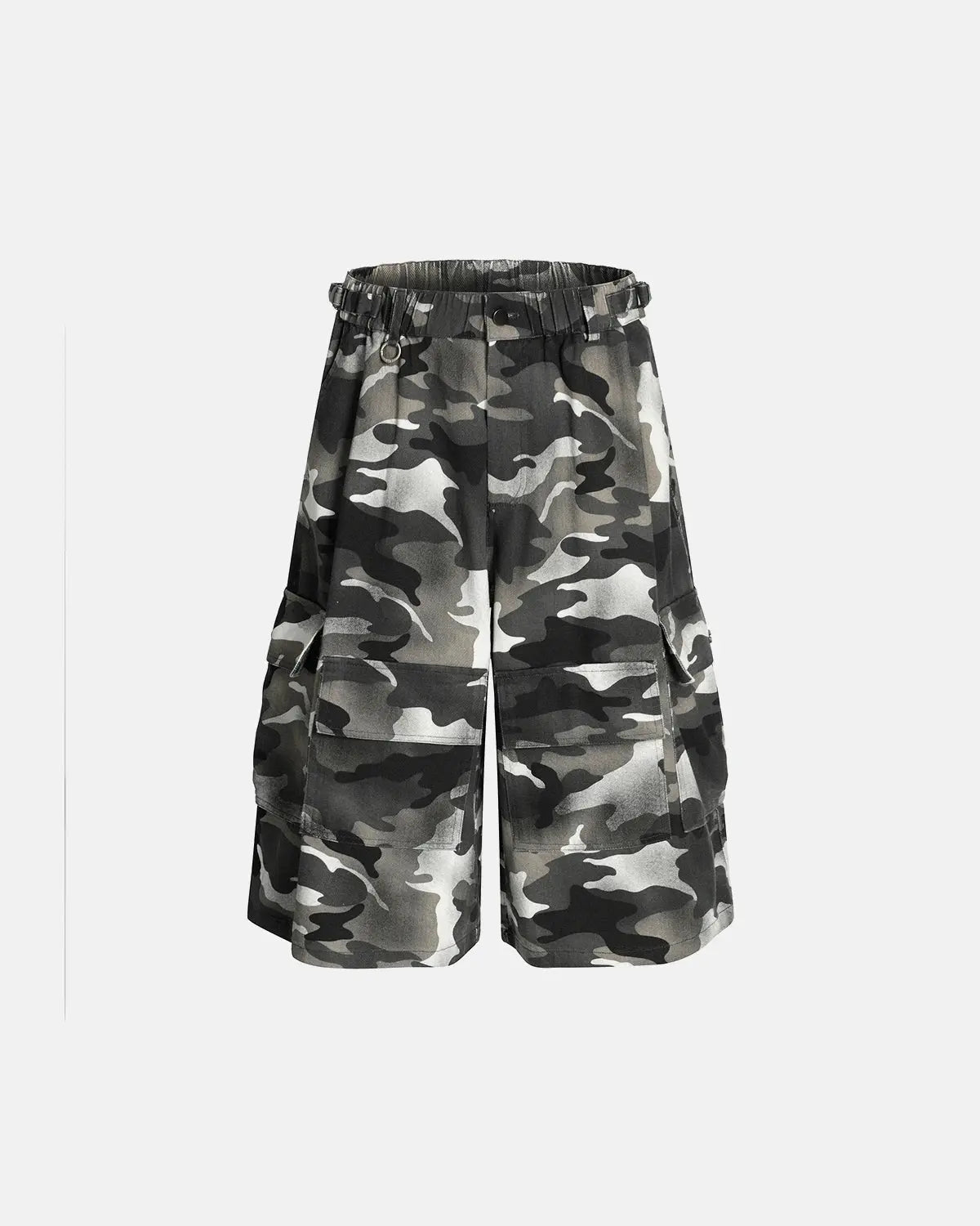Grey Camo Utility Longline Shorts | Flation Streetwear
