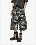 Grey Camo Utility Longline Shorts | Flation Streetwear