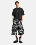 Grey Camo Utility Longline Shorts | Flation Streetwear