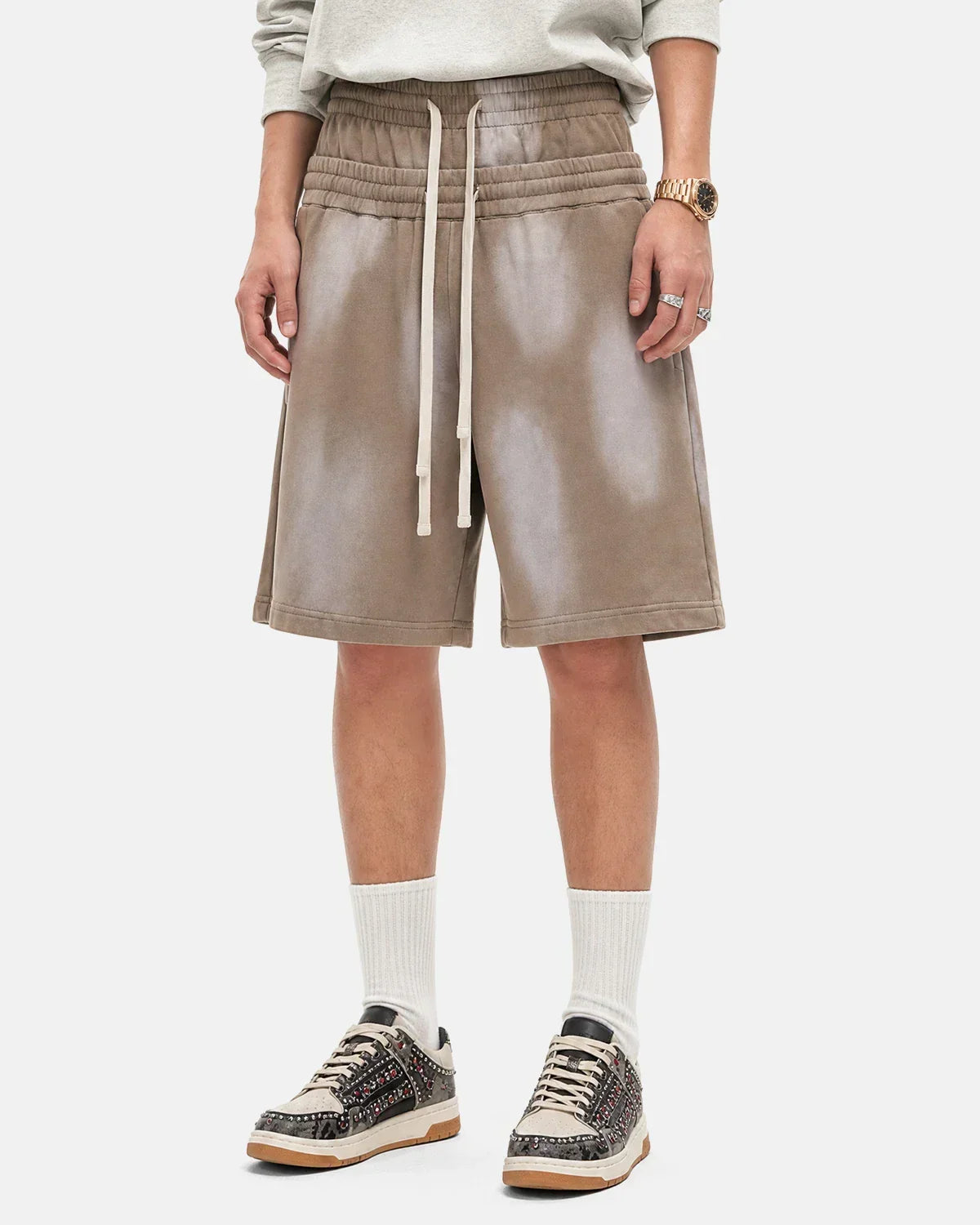 Double Waist Monkey Wash Sweat Shorts | Flation Streetwear