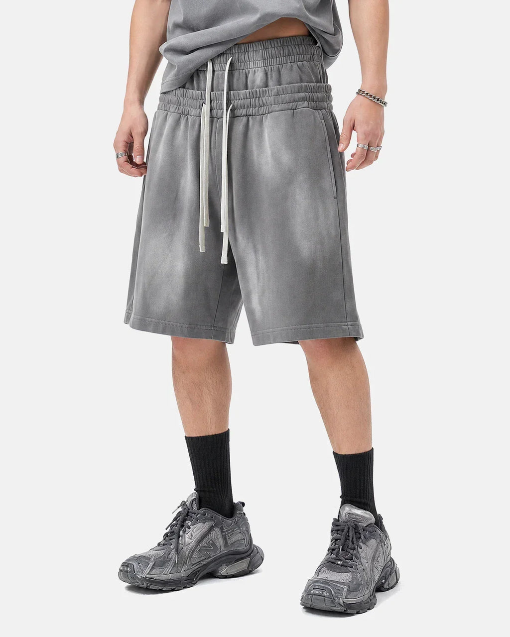 Double Waist Monkey Wash Sweat Shorts | Flation Streetwear