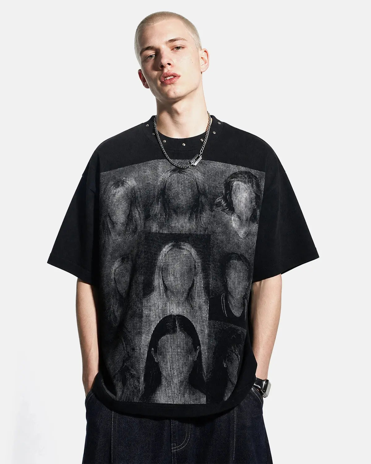 Portrait Graphic Waffle Boxy T-Shirt | Flation Streetwear