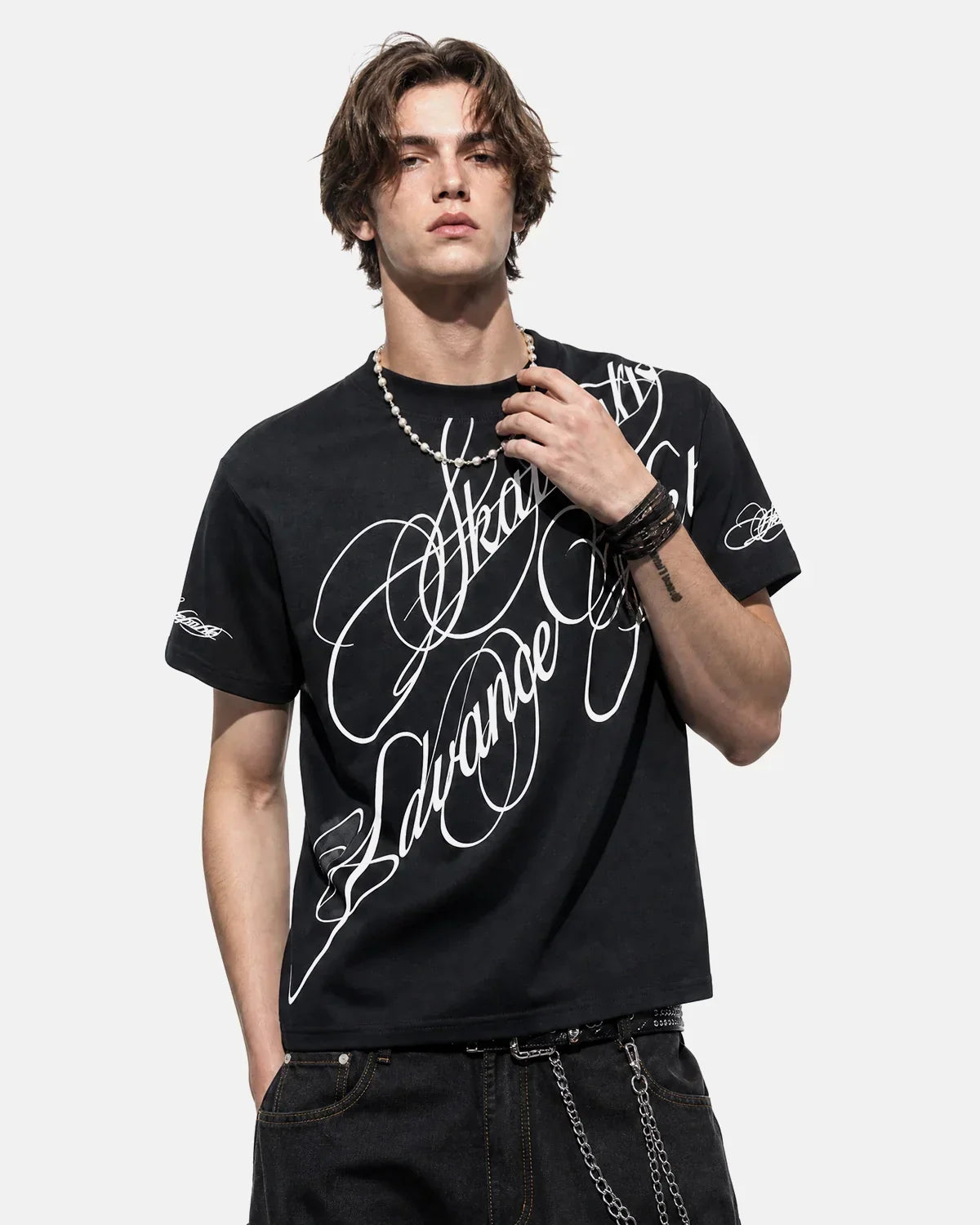 All-Over Script Graphic T-Shirt | Flation Streetwear