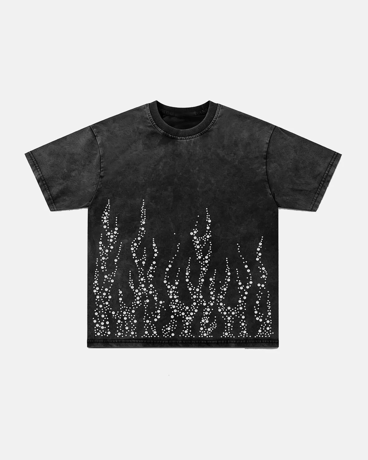 Washed Rhinestone Flame Boxy T-Shirt | Flation Streetwear