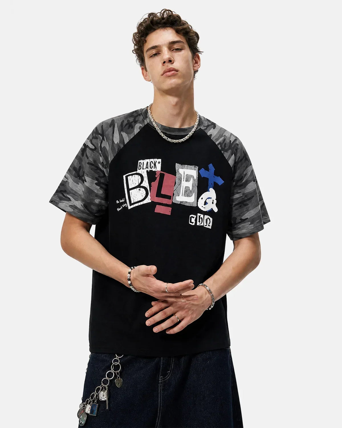 Camo Sleeve Graphic Boxy T-Shirt | Flation Streetwear