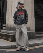 Graphic Distressed Acid Wash Layered Tshirts  | Flation Streetwear