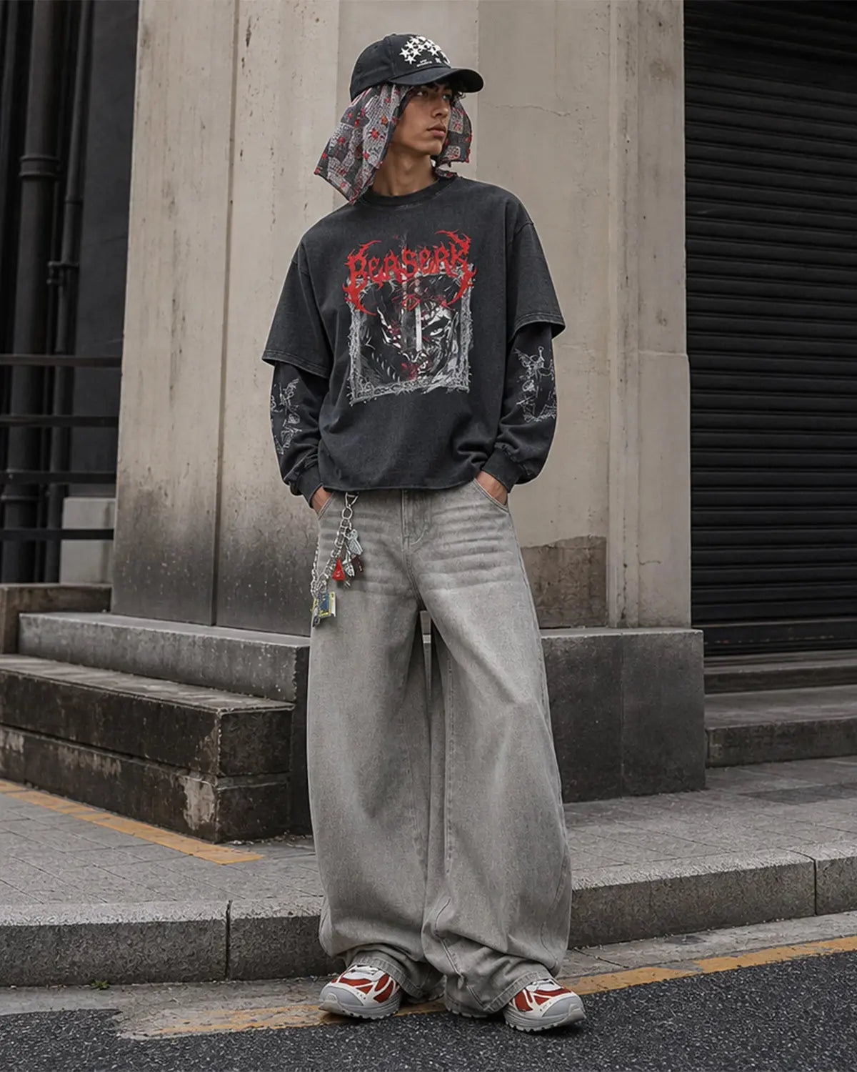 Graphic Distressed Acid Wash Layered Tshirts  | Flation Streetwear
