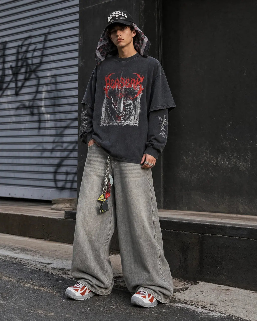 Graphic Distressed Acid Wash Layered Tshirts  | Flation Streetwear