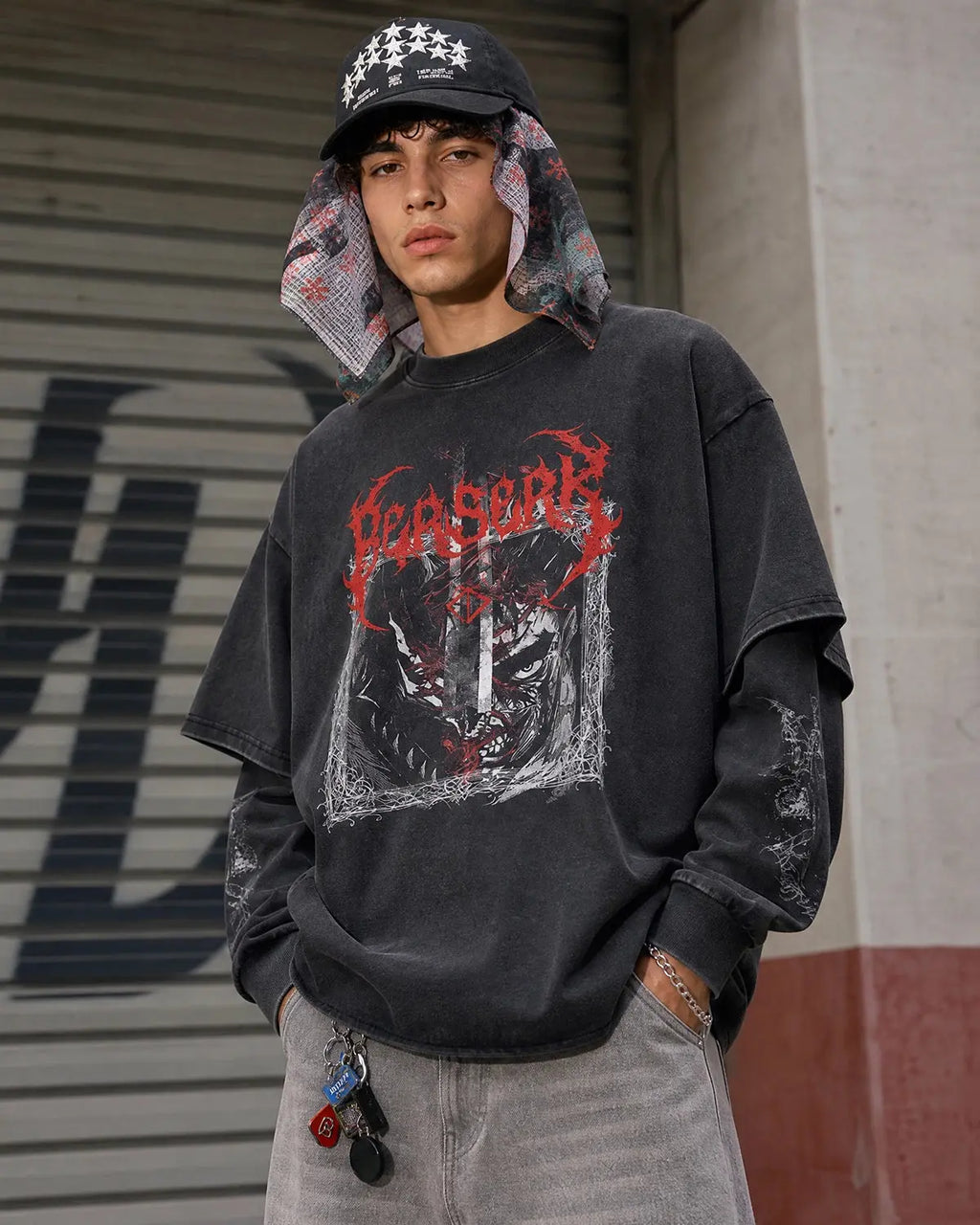 Graphic Distressed Acid Wash Layered Tshirts  | Flation Streetwear