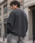 Graphic Distressed Acid Wash Layered Tshirts  | Flation Streetwear