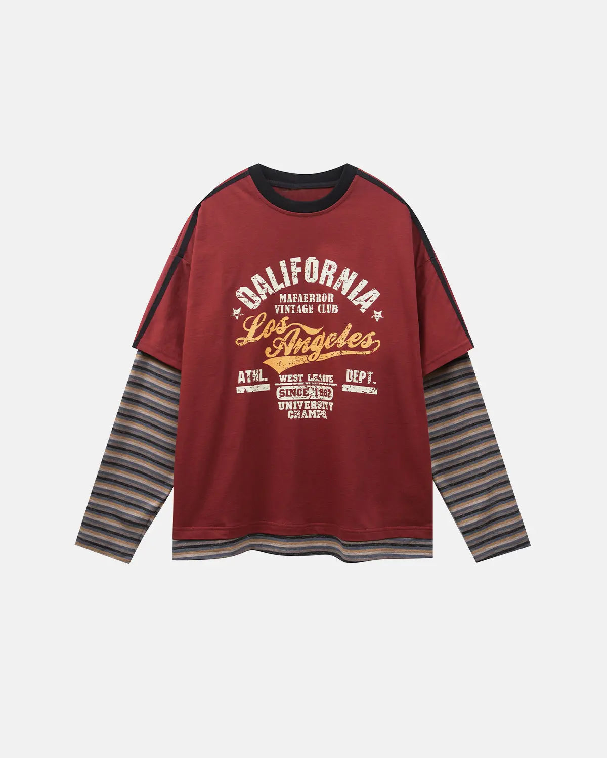 Retro Letter Print Layered Stripe T-Shirt | Flation Streetwear