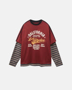 Retro Letter Print Layered Stripe T-Shirt | Flation Streetwear