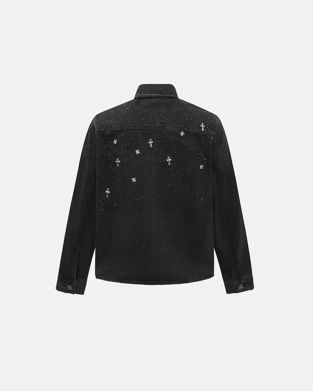 Starry Cross Rhinestone Washed Denim Shirt | Flation Streetwear