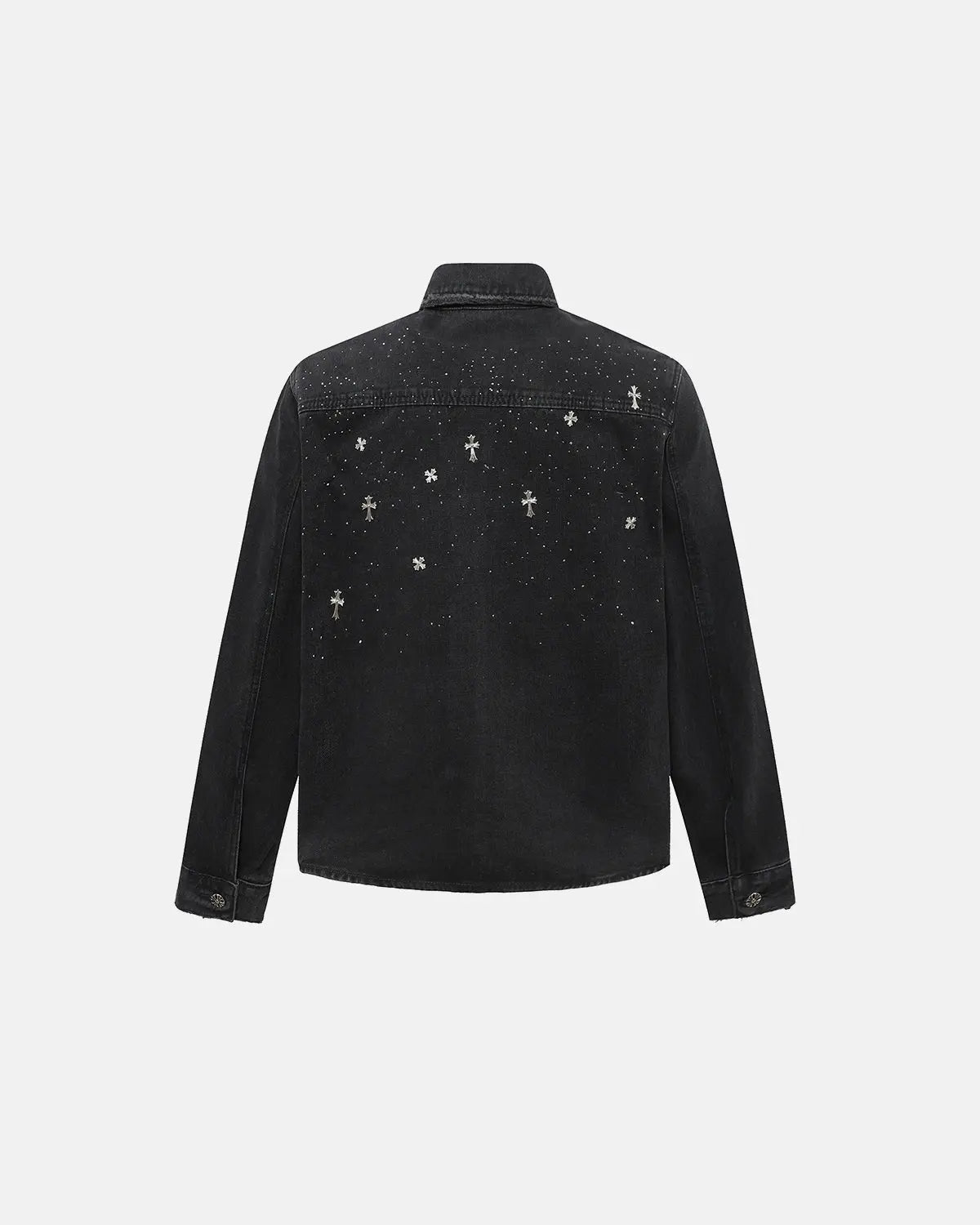 Starry Cross Rhinestone Washed Denim Shirt | Flation Streetwear