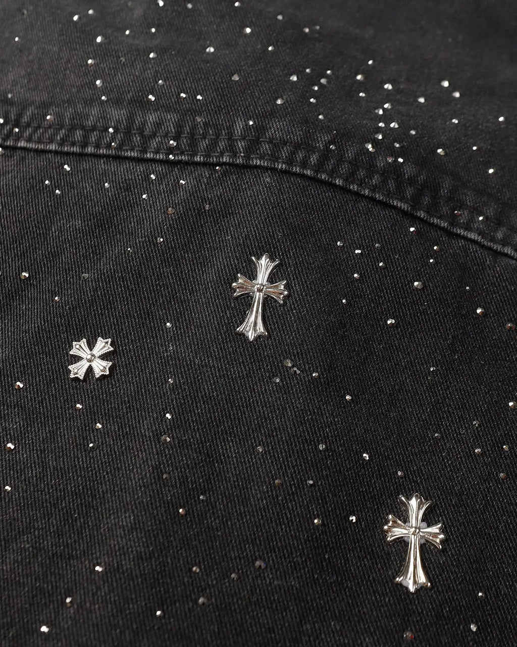 Starry Cross Rhinestone Washed Denim Shirt | Flation Streetwear