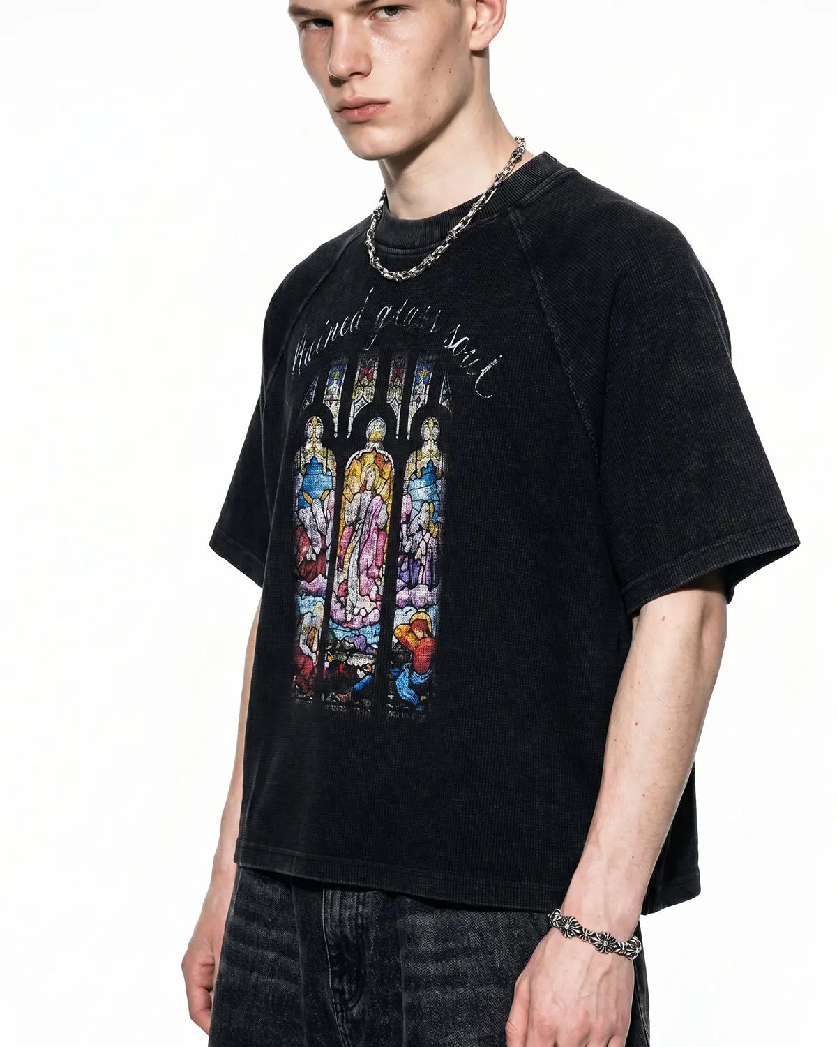 Washed Graphic Boxy Waffle T-Shirt | Flation Streetwear