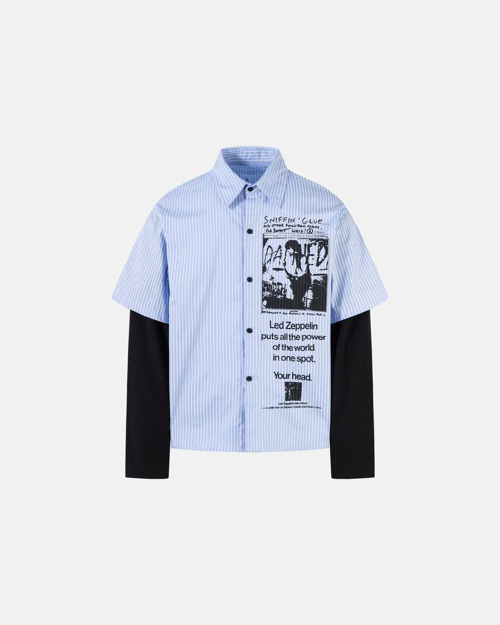 Striped Graphic Layered Long-Sleeve Shirt | Flation Streetwear