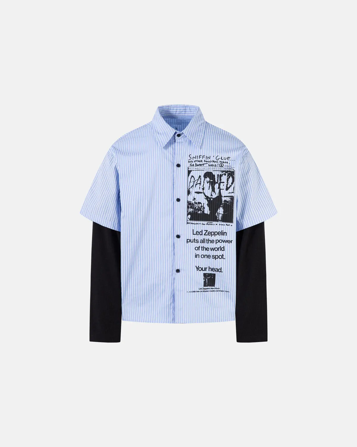 Striped Graphic Layered Long-Sleeve Shirt | Flation Streetwear
