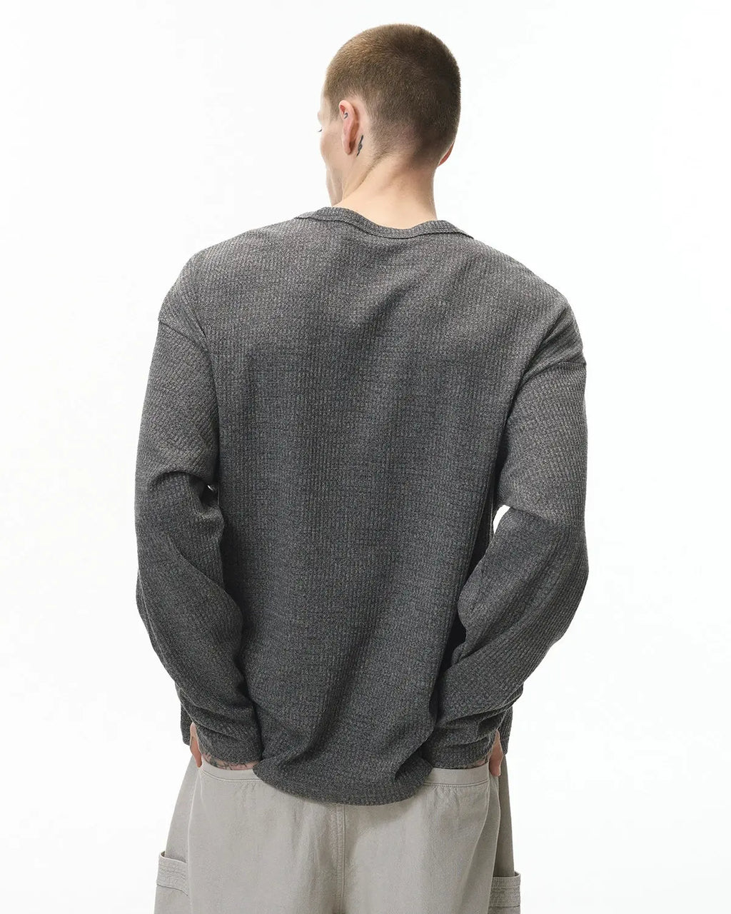 V-neck Long Sleeve Waffle Tees | Flation Streetwear