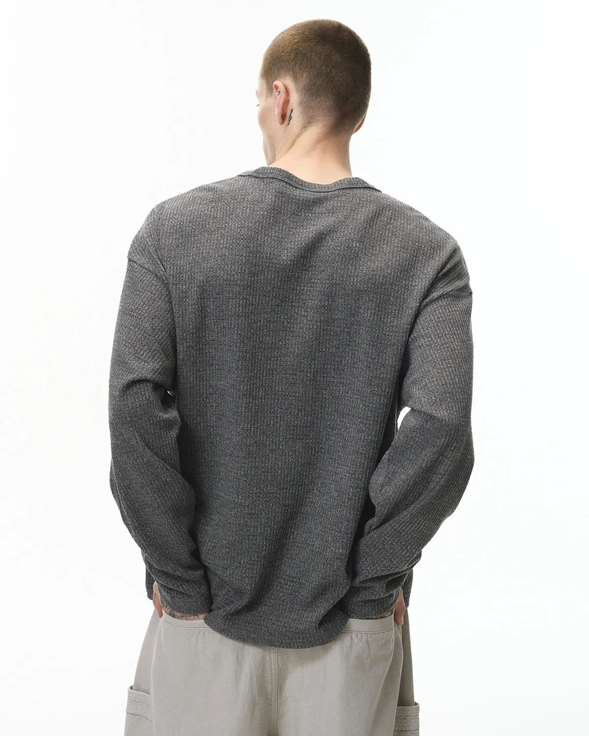 V-neck Long Sleeve Waffle Tees | Flation Streetwear