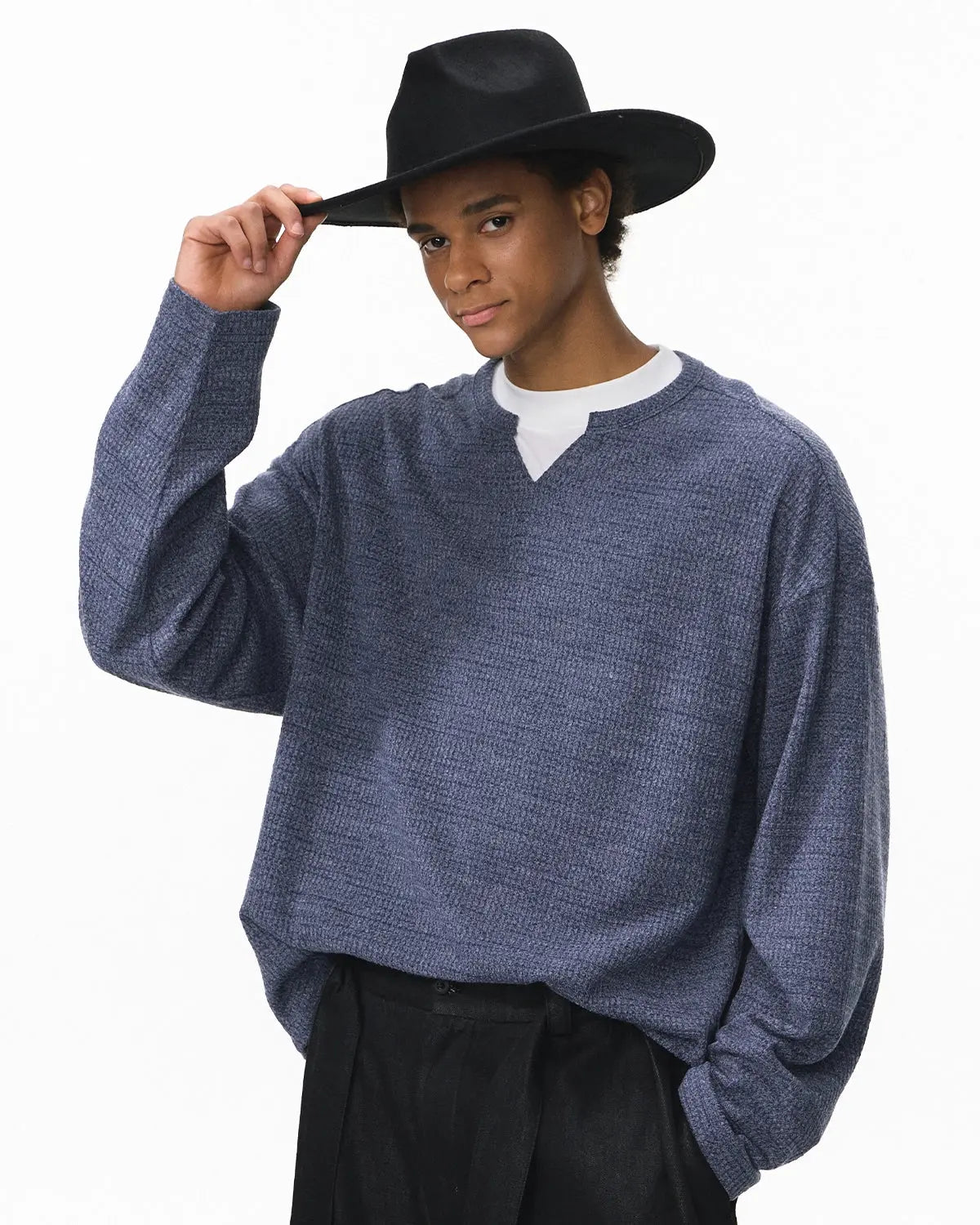 V-neck Long Sleeve Waffle Tees | Flation Streetwear