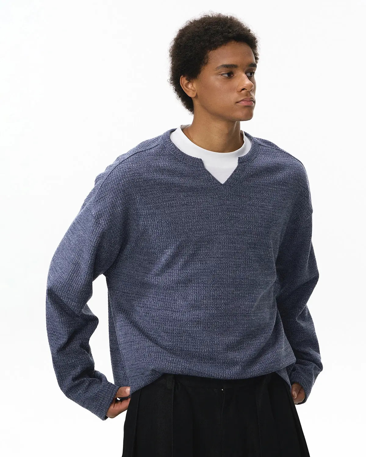 V-neck Long Sleeve Waffle Tees | Flation Streetwear