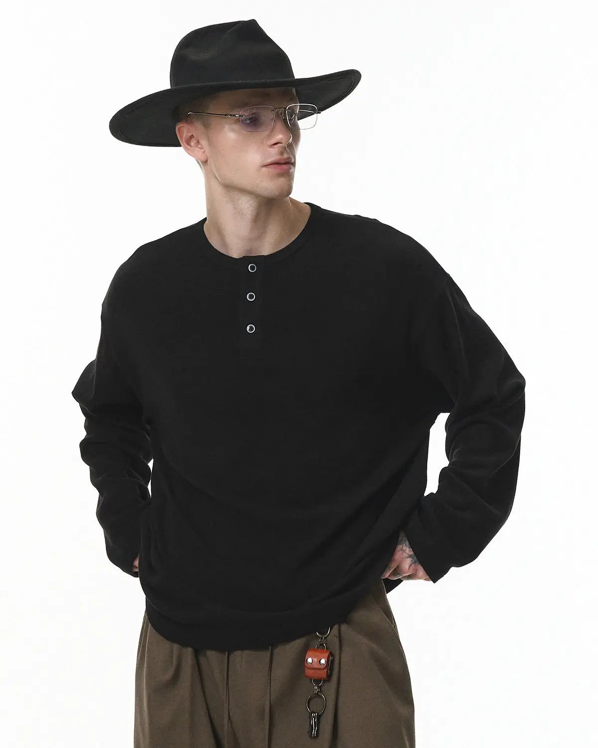Henley Collar Long Sleeve Tees | Flation Streetwear