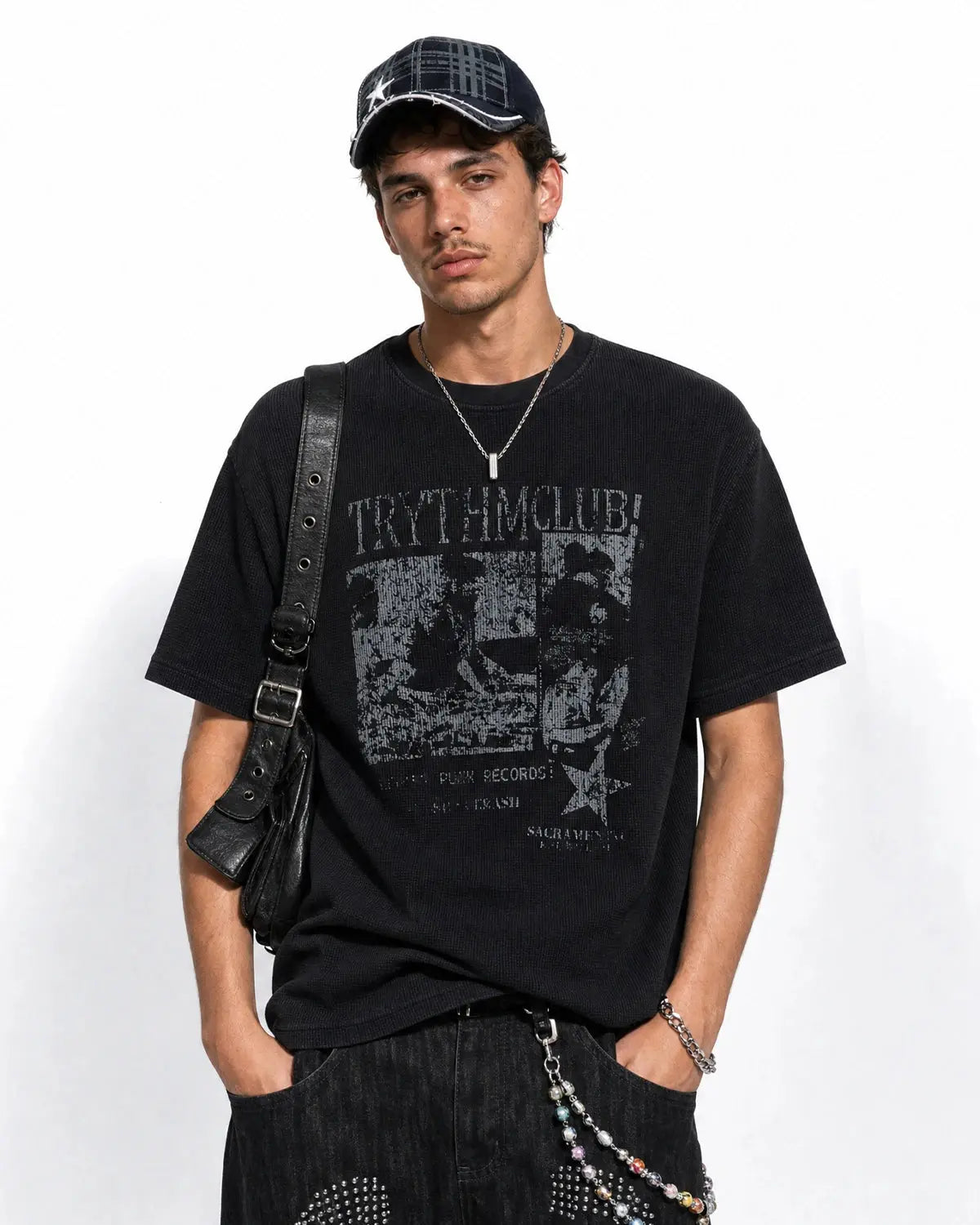 Distressed Graphic Waffle Tee | Flation Streetwear