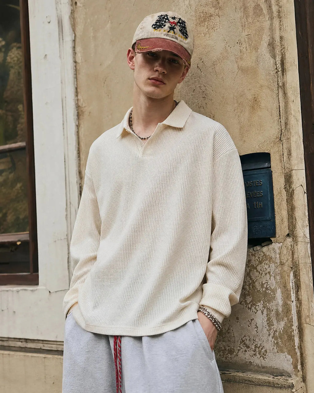 Waffle Long Sleeve Polo Shirts | Flation Streetwear