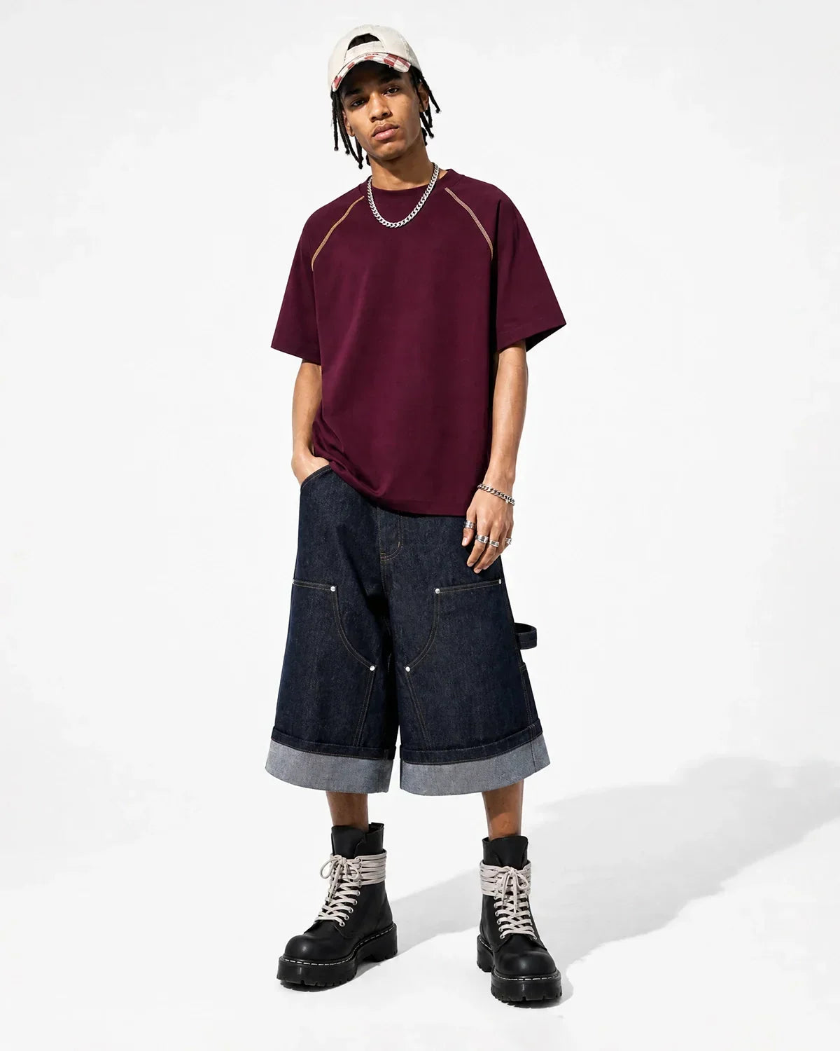 Contrast Color Stiching Stretch T-shirt | Flation Streetwear