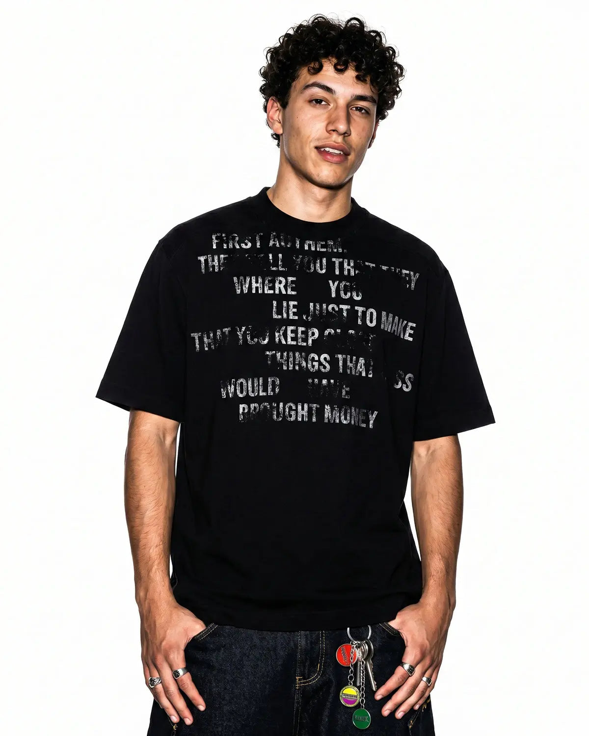 Mock Neck Distressed Graphic T-Shirt | Flation Streetwear