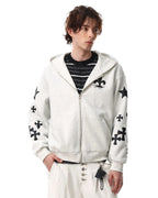 Cross PU Patch Embroidery Zip Up Hoodies | Flation Streetwear