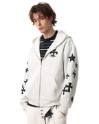 Cross PU Patch Embroidery Zip Up Hoodies | Flation Streetwear