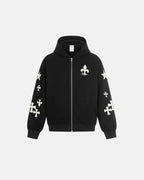 Cross PU Patch Embroidery Zip Up Hoodies | Flation Streetwear