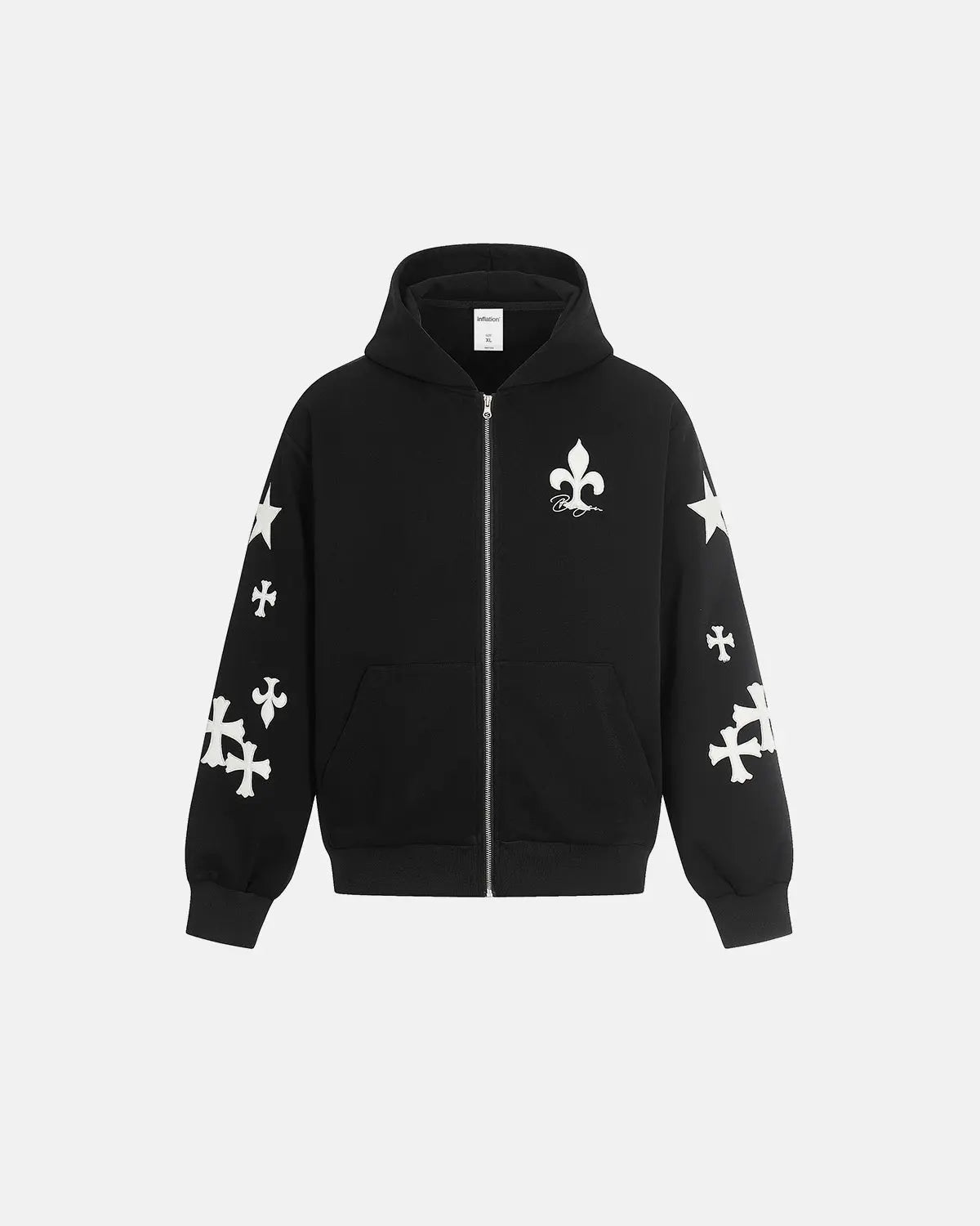 Cross PU Patch Embroidery Zip Up Hoodies | Flation Streetwear