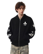 Cross PU Patch Embroidery Zip Up Hoodies | Flation Streetwear