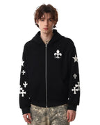 Cross PU Patch Embroidery Zip Up Hoodies | Flation Streetwear