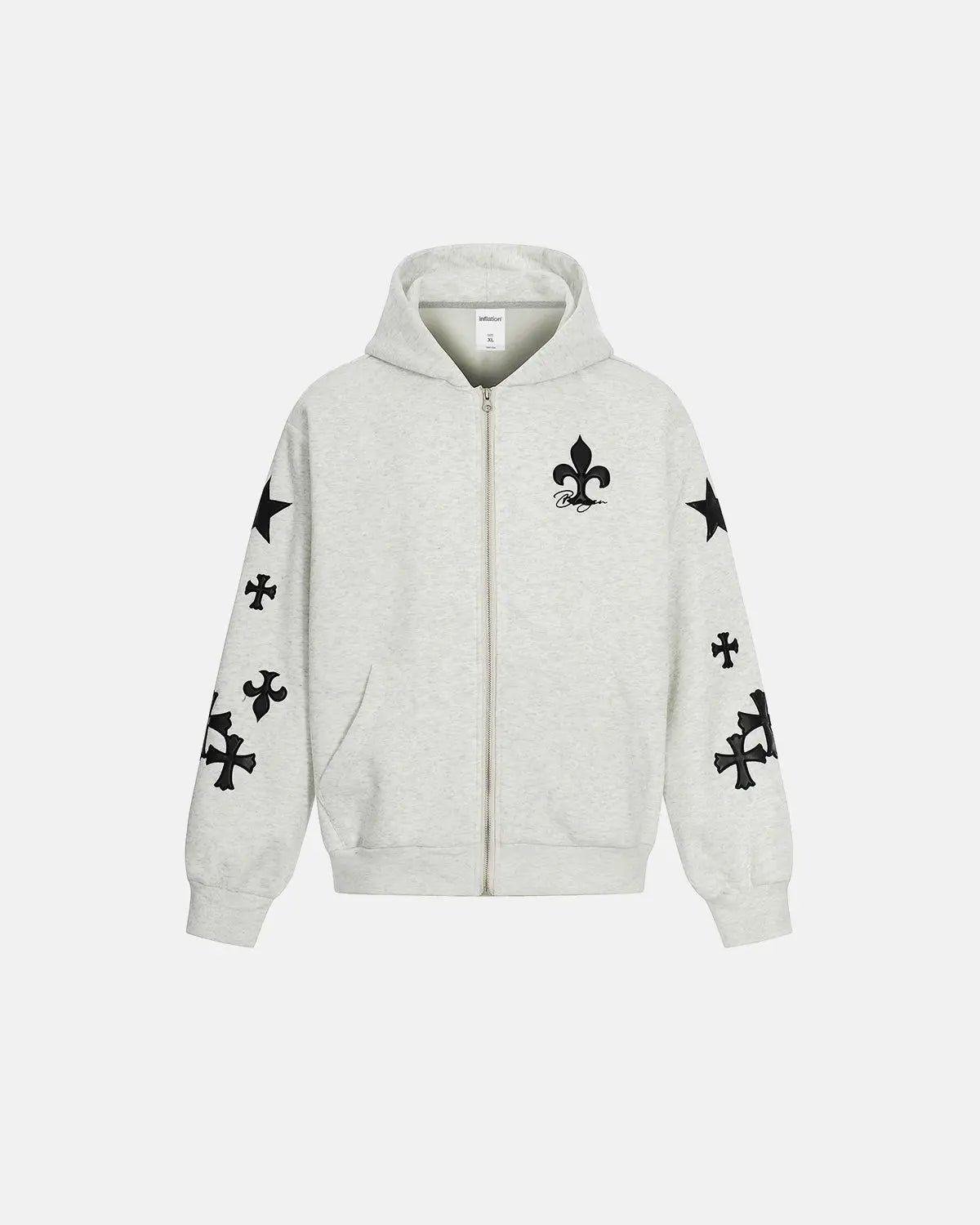 Cross PU Patch Embroidery Zip Up Hoodies | Flation Streetwear