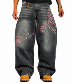 Flation Sakura Black Grey Wash Baggy Denim Jeans